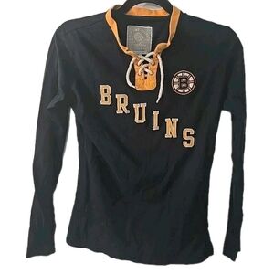 Old Time Hockey Boston Bruins Long Sleeve Shirt Womens Size Medium Tie Up